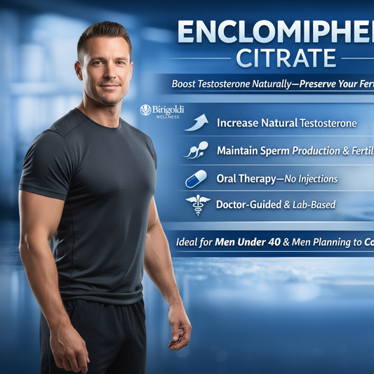 Enclomiphene product image with athletic man